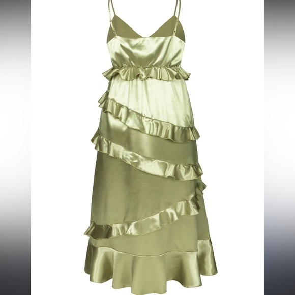 Elegant Satin Ruffle Dress in Mint Green - Picture 1 of 9